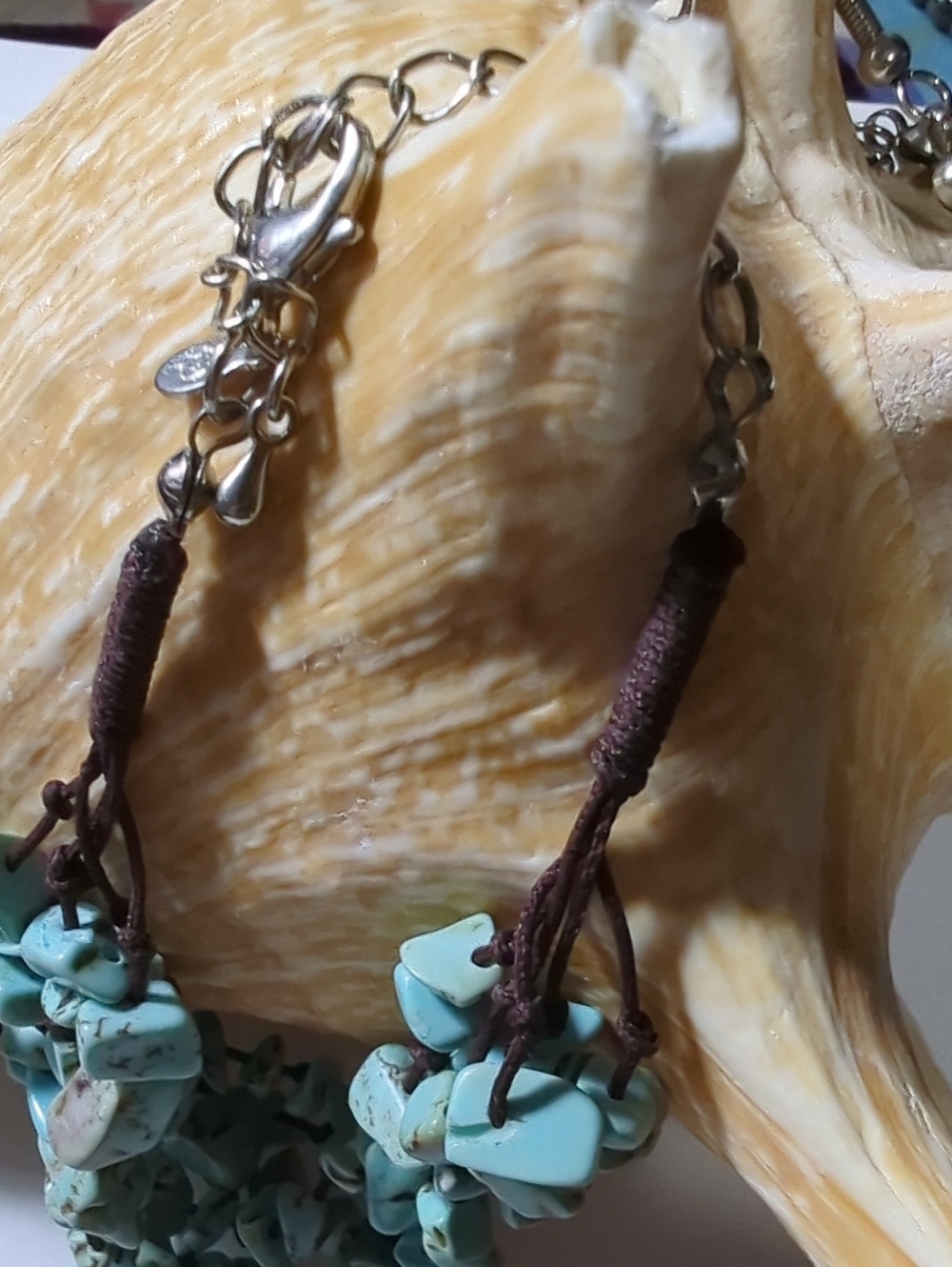 Vtg. 1989 Premier Designs Turquoise Chips Multi Strand Bracelet & Earrings Signe - Picture 4 of 14